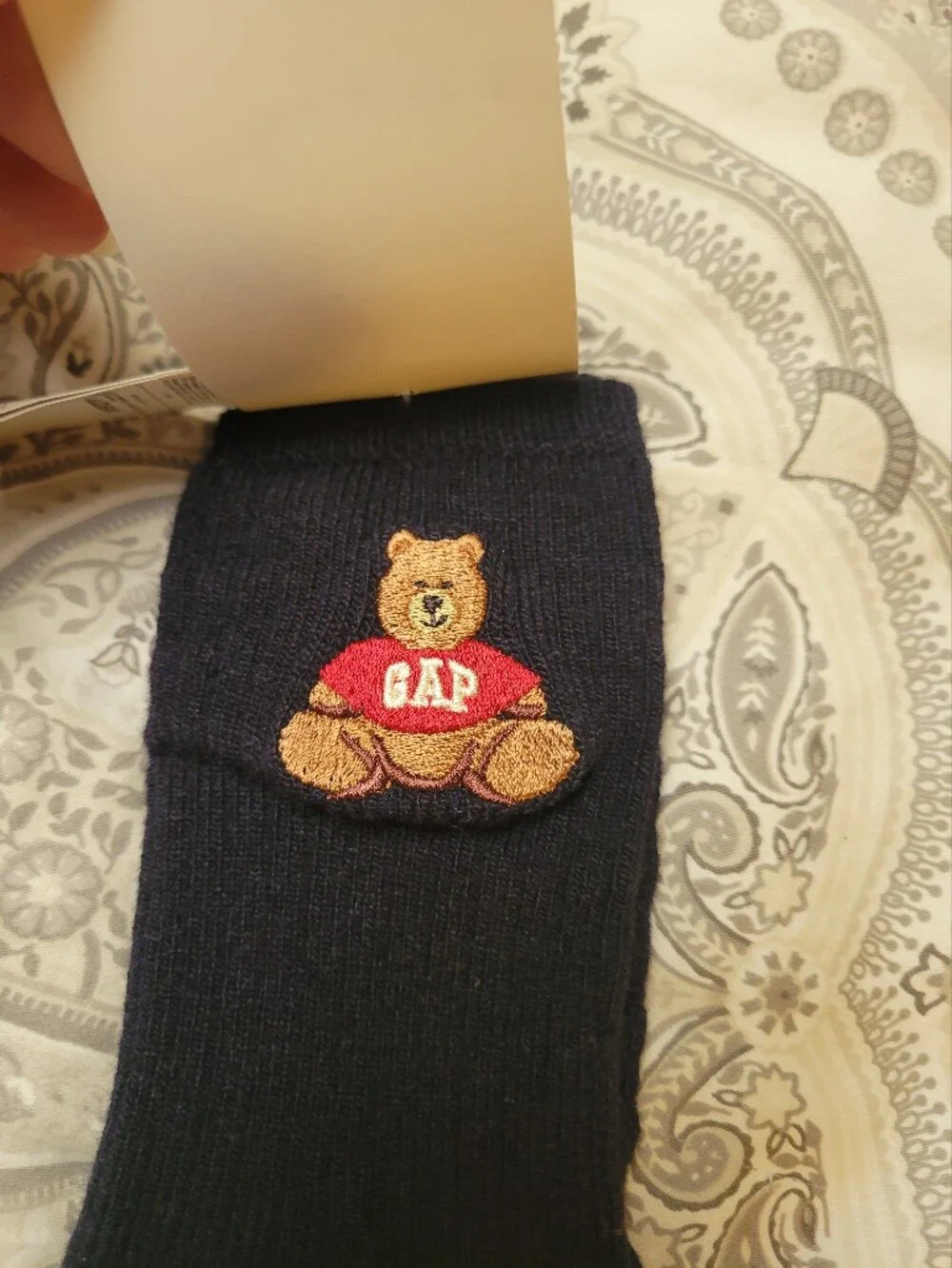 GAP KIDS Crew Socks Embroidered Brannan Bear Navy 1 PAIR - S/M Shoe Sizes 10-12